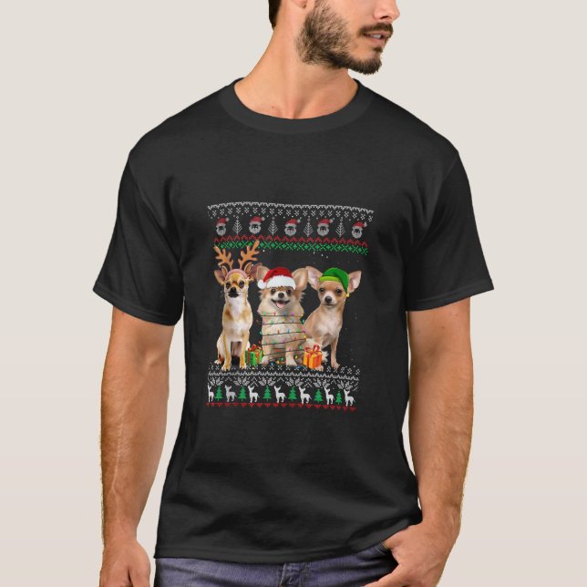 Ugly Chihuahua Santa Reindeer Elf Christmas Tree L T-Shirt (Front)