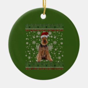 Ugly Christmas Airedale Terrier Dog Xmas Merry Ceramic Ornament
