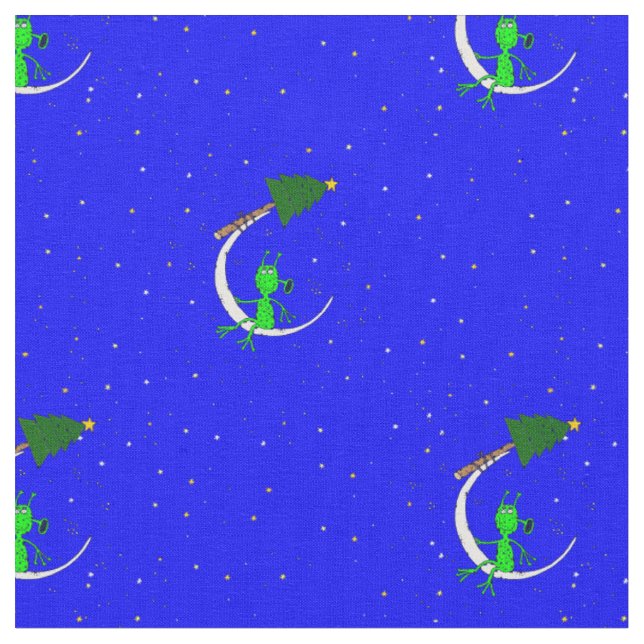 ugly christmas alien xmas tree moon fabric (Close Up)