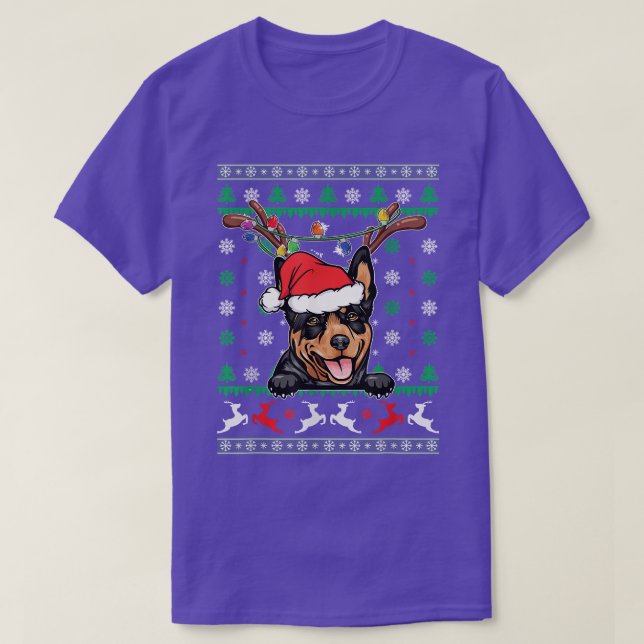 Ugly Christmas Australian Kelpie Reindeer Light Xm T-Shirt (Design Front)
