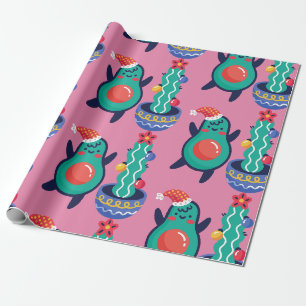 ugly christmas avocado xmas cactus wrapping paper