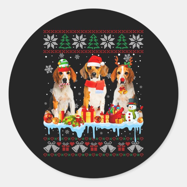 Ugly Christmas Beagle Dog Santa Xmas Dog Costume 7 Classic Round Sticker (Front)