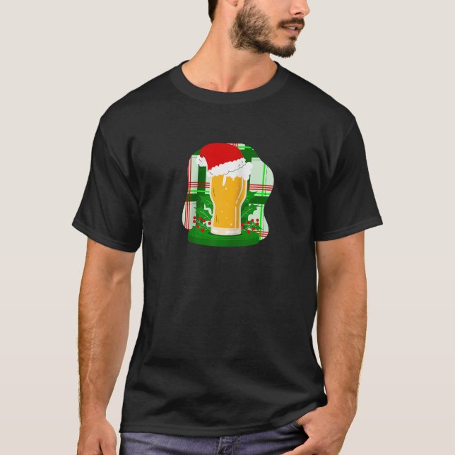 Ugly Christmas Beer Santa Claus Holly Plaid Funny  T-Shirt (Front)
