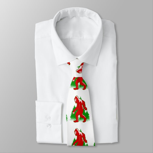 ugly christmas bigfoot yeti tie (Tied)