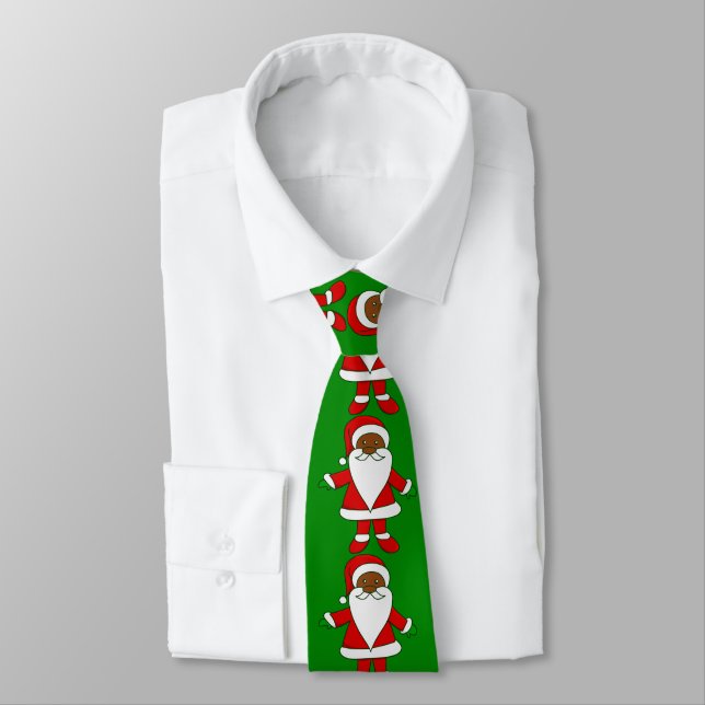 ugly christmas black african american santa claus tie (Tied)
