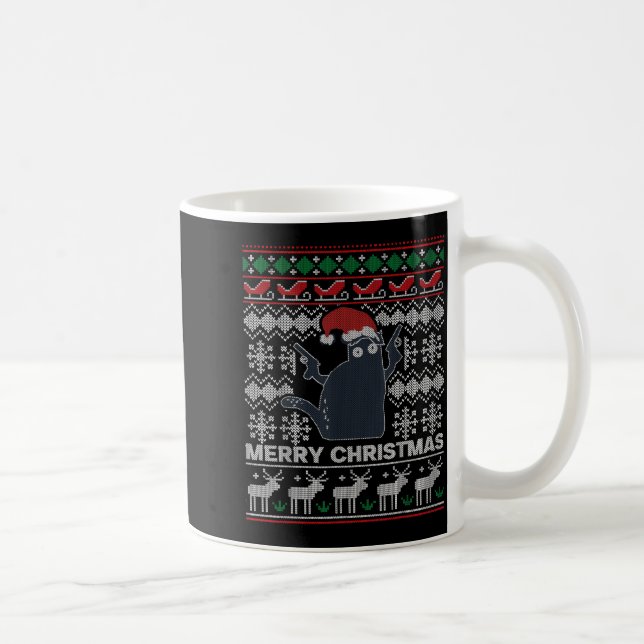 Ugly Christmas Black Cat Merry Christmas Gift  Coffee Mug (Right)