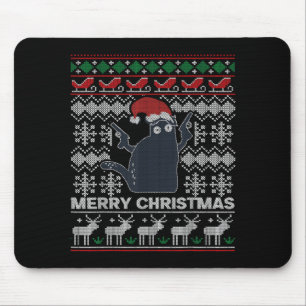 Ugly Christmas Black Cat Merry Christmas Gift  Mouse Pad