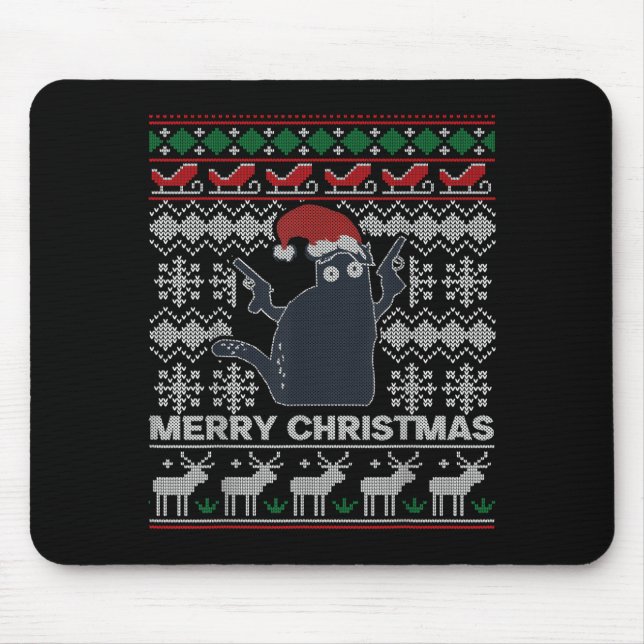 Ugly Christmas Black Cat Merry Christmas Gift  Mouse Pad (Front)