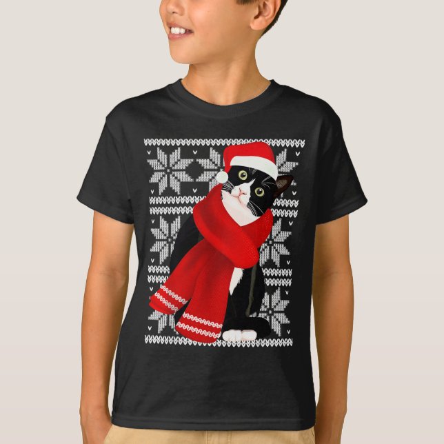 Ugly Christmas Black Cat Santa Hat F Holiday Cute  T-Shirt (Front)