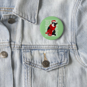 Ugly Christmas Black Cat Santa Hat Scarf Holiday 6 Cm Round Badge
