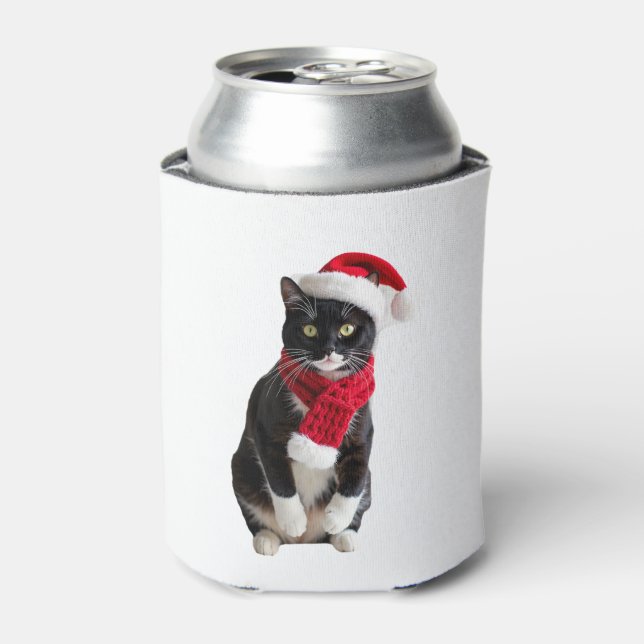 Ugly Christmas Black Cat Santa Hat Scarf Holiday C Can Cooler (Can Front)