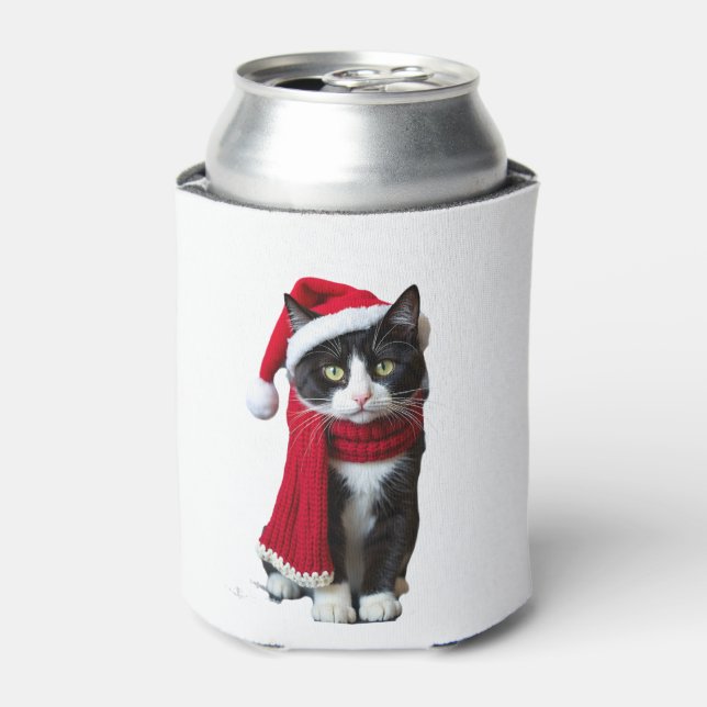 Ugly Christmas Black Cat Santa Hat Scarf Holiday C Can Cooler (Can Front)