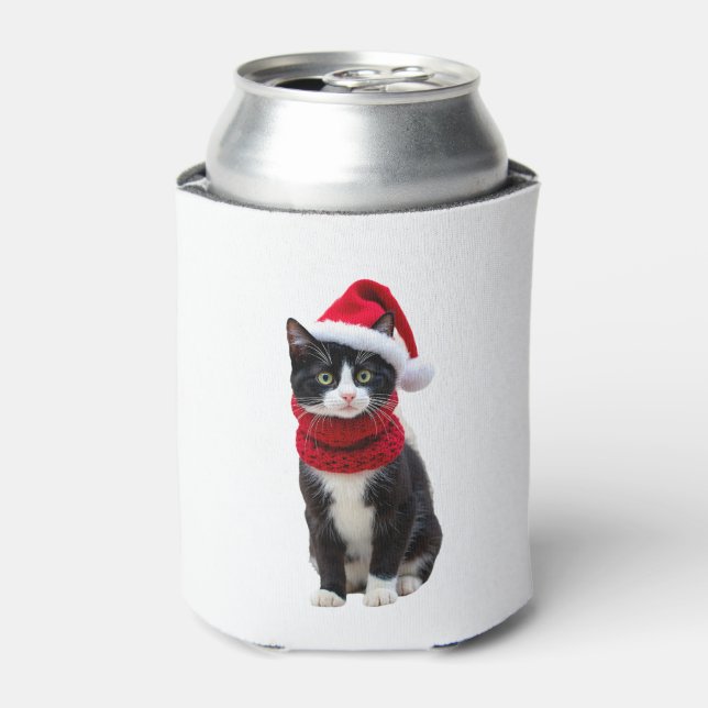 Ugly Christmas Black Cat Santa Hat Scarf Holiday C Can Cooler (Can Front)