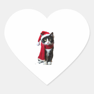 Ugly Christmas Black Cat Santa Hat Scarf Holiday C Heart Sticker