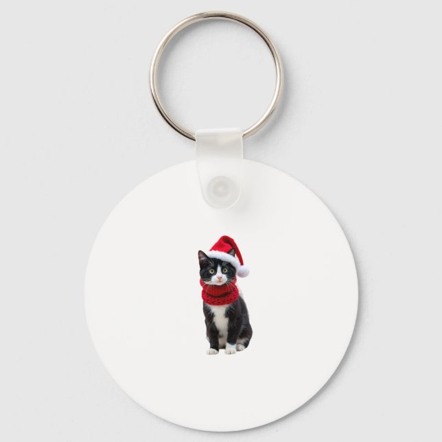 Ugly Christmas Black Cat Santa Hat Scarf Holiday C Key Ring (Front)