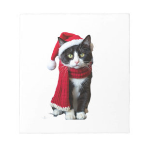 Ugly Christmas Black Cat Santa Hat Scarf Holiday C Notepad