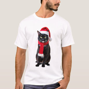 Ugly Christmas Black Cat Santa Hat Scarf Holiday C T-Shirt