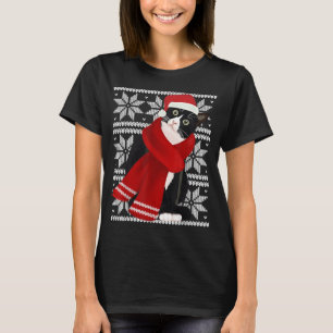 Ugly Christmas Black Cat Santa Hat Scarf Holiday T-Shirt