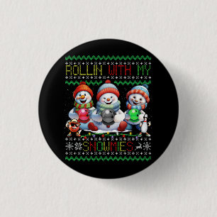 Ugly Christmas Bowling Lover Bowlers Rollin With M 3 Cm Round Badge