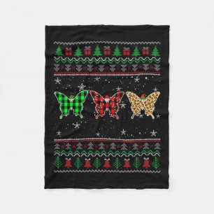Ugly Christmas Butterfly Animals Red Plaid Leopard Fleece Blanket