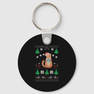 Ugly Christmas Cat  Key Ring