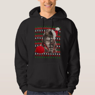 Ugly Christmas Cat Santa Hat Lights Xmas Gift Cat Hoodie