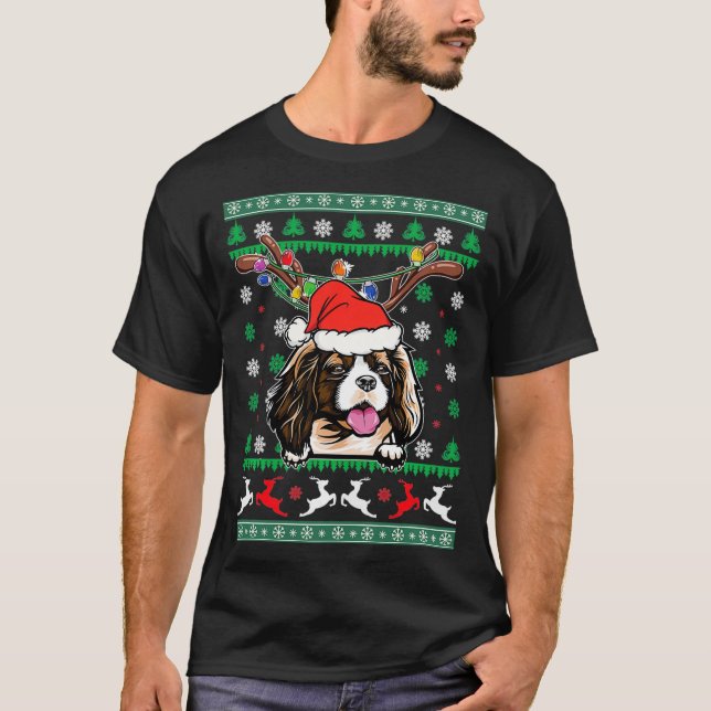 Ugly Christmas Cavalier King Charles Spaniel Reind T-Shirt (Front)