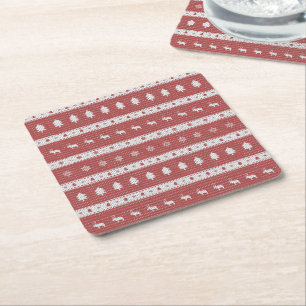 Ugly Christmas Chic Red Paper Square Paper Coaster