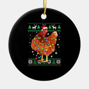Ugly Christmas Chicken Santa Hat Lights Ceramic Ornament