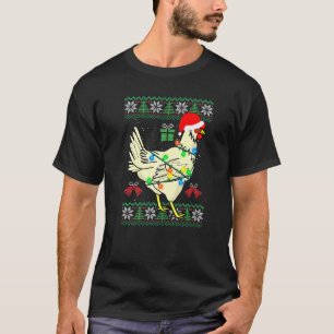 Ugly Christmas Chicken Sweater Santa Hat Lights