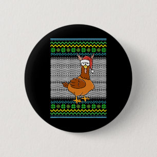 Ugly Christmas Chicken With Santa Hat Lights Xmas 6 Cm Round Badge