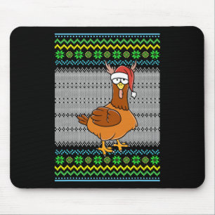 Ugly Christmas Chicken With Santa Hat Lights Xmas Mouse Pad