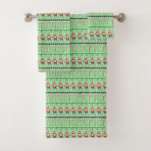 Ugly Christmas Dabbing Santa On Holiday Green Bath Towel Set