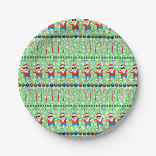 Ugly Christmas Dabbing Santa On Holiday Green Paper Plate