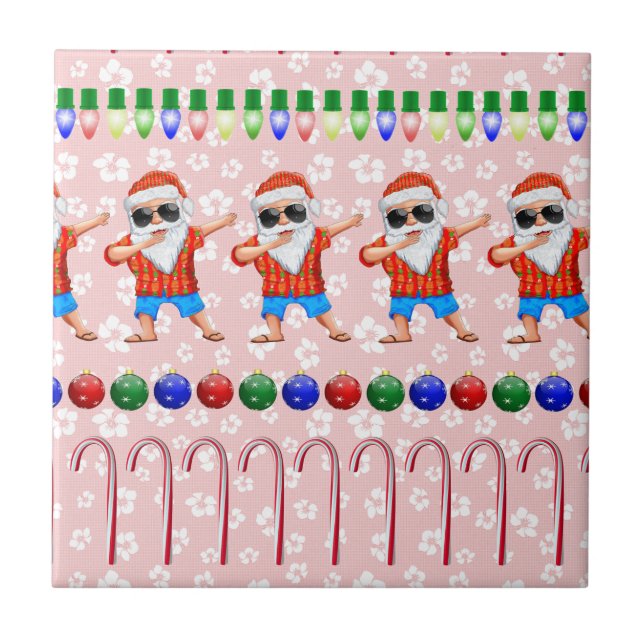 Ugly Christmas Dabbing Santa On Red Ceramic Tile (Front)
