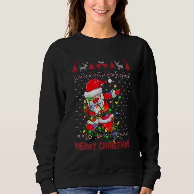 Ugly Christmas Dabbing Sweater  Santa Christmas Fa (Front)