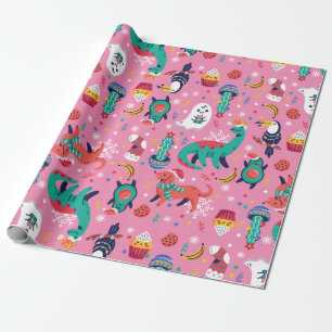 ugly christmas dinosaur avocado cupcake xmas wrapping paper