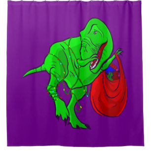 ugly christmas dinosaur tyrannosaurus rex shower curtain