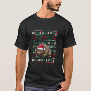 Ugly Christmas Echidna Wearing Santa Hat Xmas Paja T-Shirt