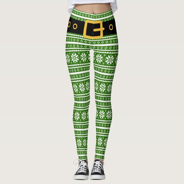 Ugly Christmas elf leggings - green Nordic pattern (Front)