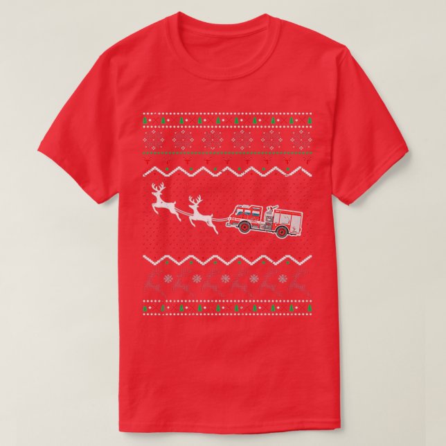 Ugly Christmas Firefighter Xmas Firefighter Fire T T-Shirt (Design Front)