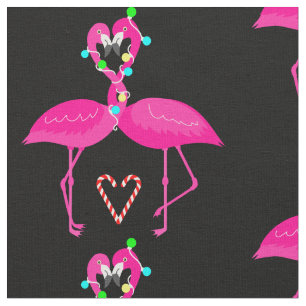 ugly christmas flamingo candy cane fabric