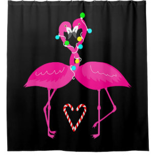ugly christmas flamingo candy cane shower curtain