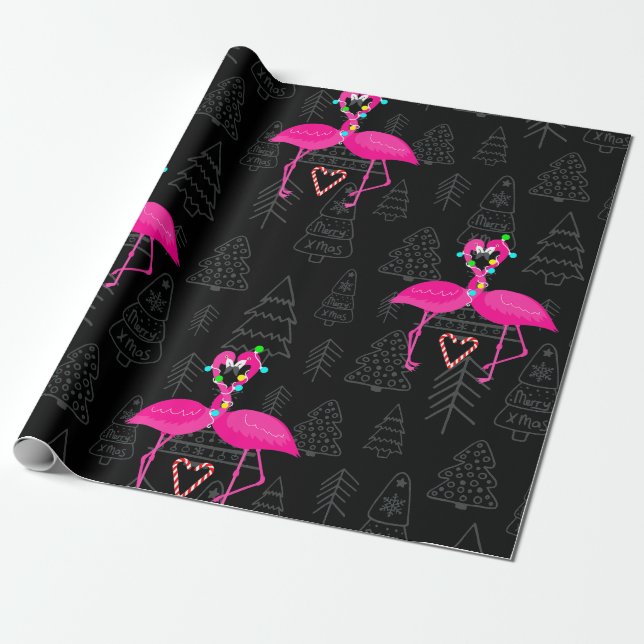ugly christmas flamingo candy heart  wrapping paper (Unrolled)