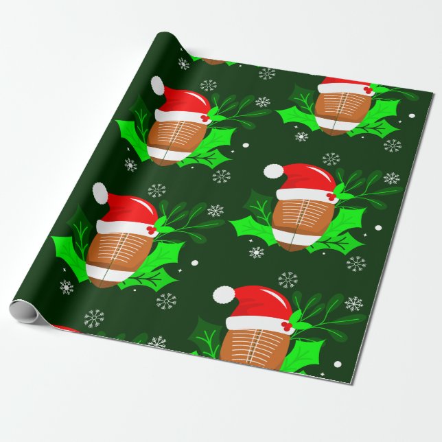 ugly christmas football sports xmas holly  wrapping paper (Unrolled)