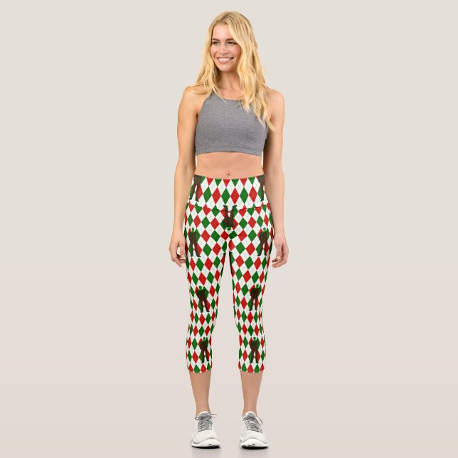ugly christmas frankenstein argyle plaid capri leggings (Front)
