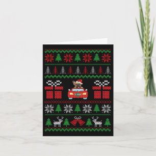 Ugly Christmas French Bulldog Riding Car Red Santa Card