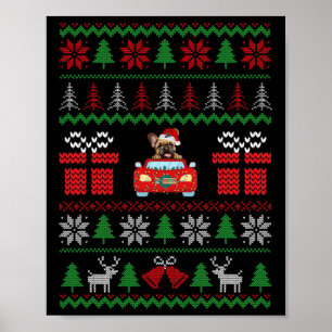 Ugly Christmas French Bulldog Riding Car Red Santa Poster