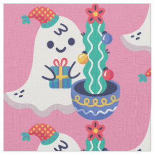 ugly christmas ghost xmas cactus fabric