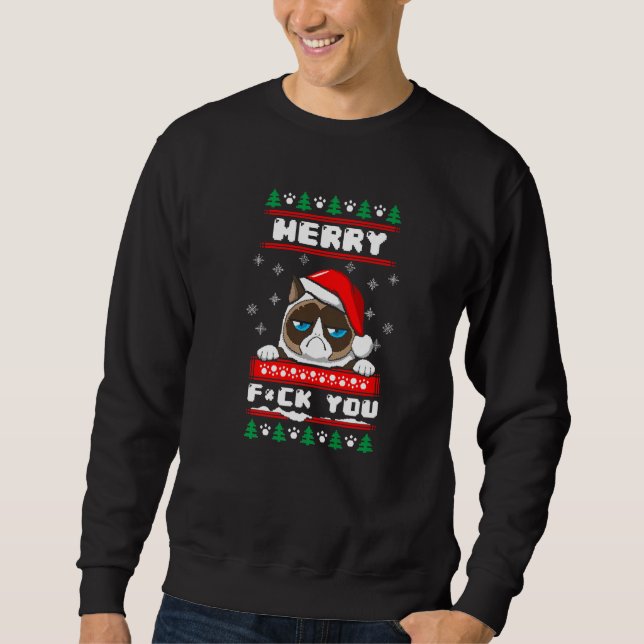 Ugly Christmas Grouchy Cat Sweatshirt (Front)